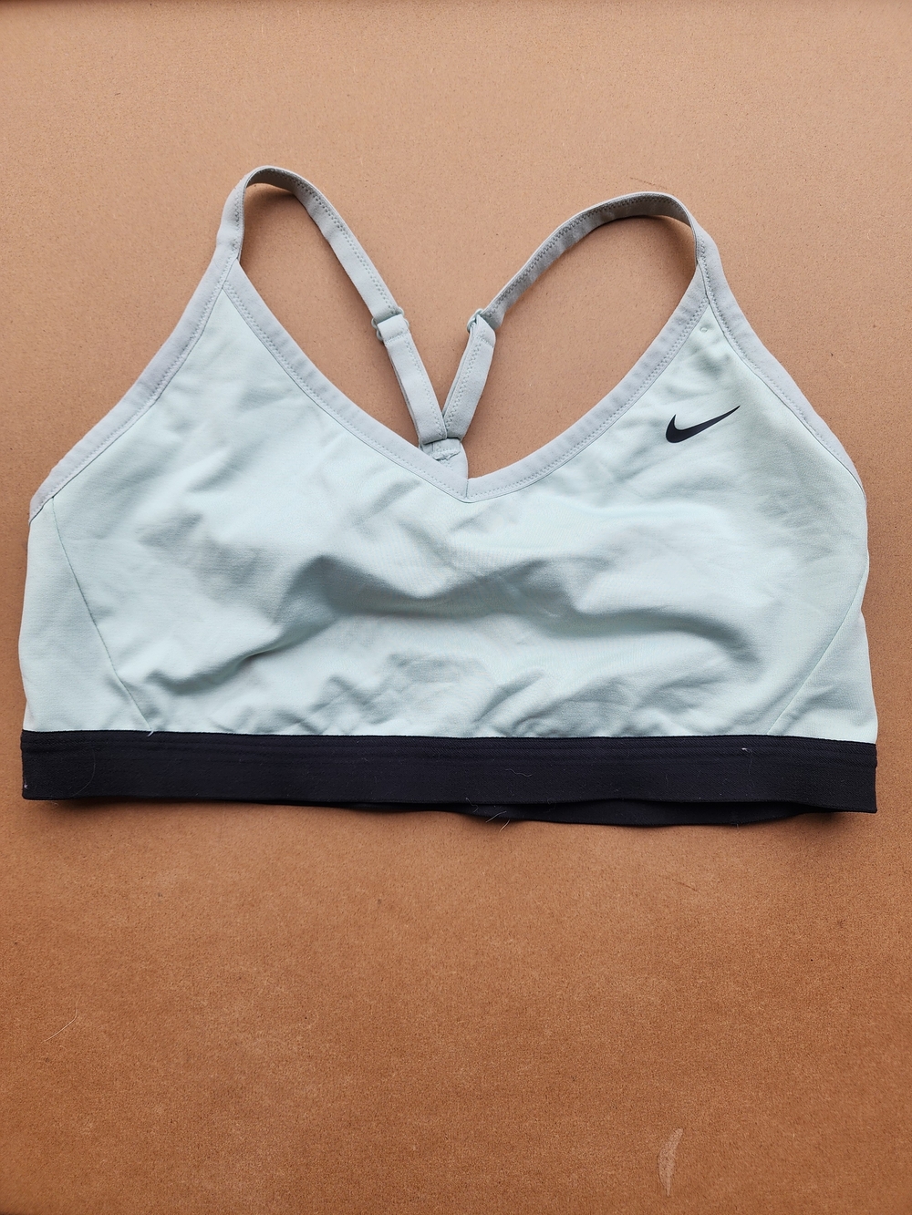 Nike Light Blue & Black Sports Bra - Supportive Strappy Design XL